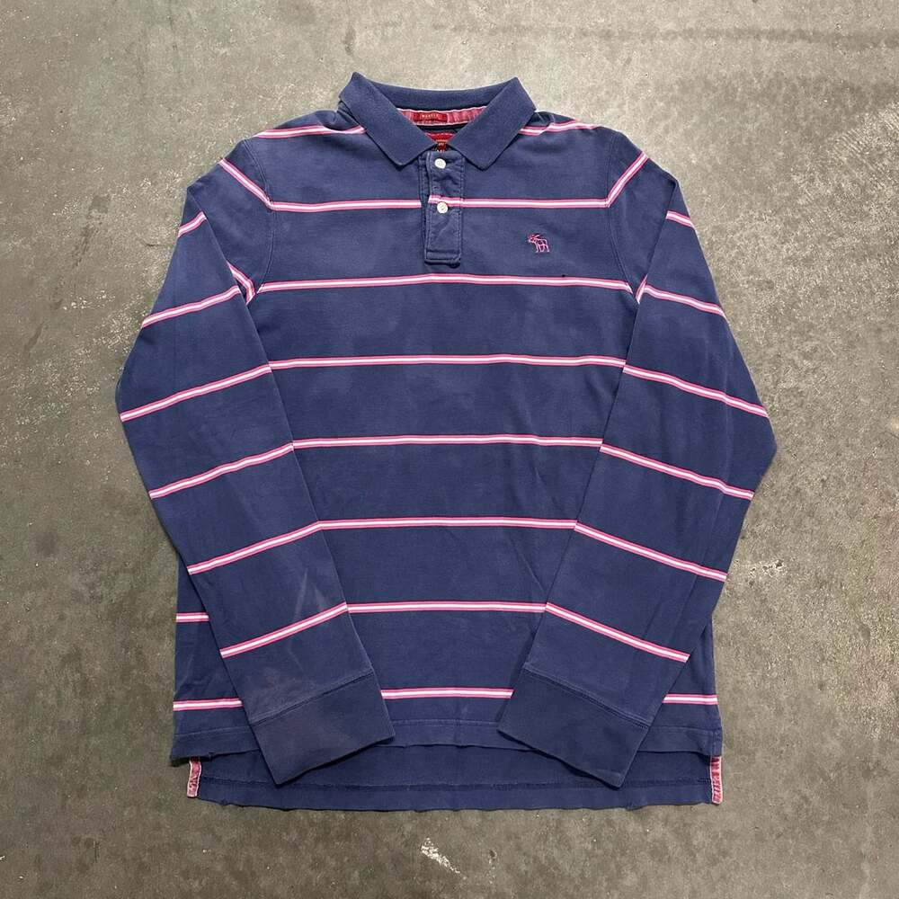 Abercrombie & Fitch Muscle XL Striped Long Sleeve Polo Moose Y2K Rugby